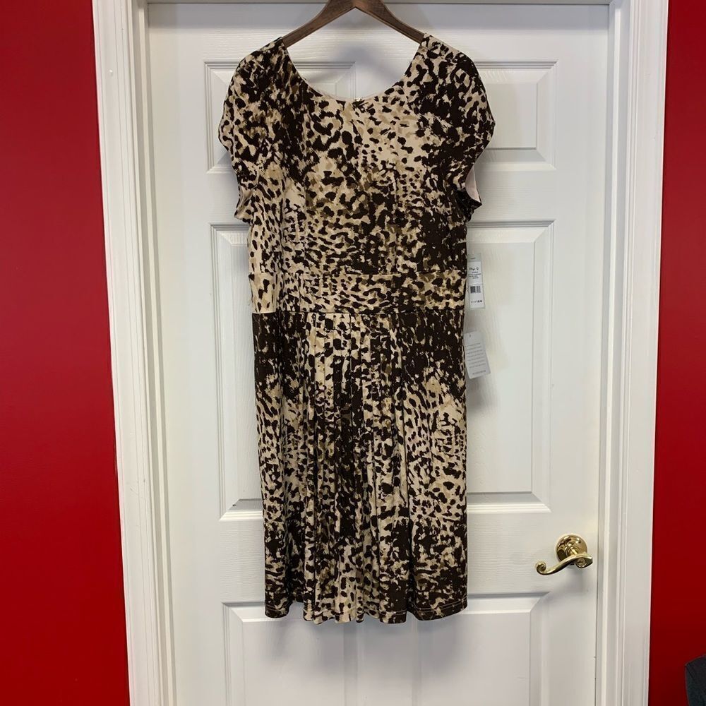 Eliza J Watercolor Leopard Belted Dress 16W NWT Mob Wife Chic
